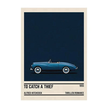Poster of a blue vintage car with movie information on a dark blue background