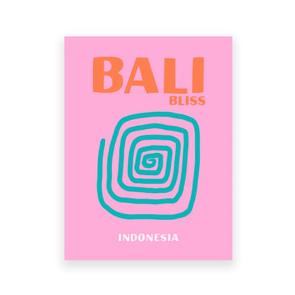 Book cover with 'Bali Bliss' and spiral design on a pink background