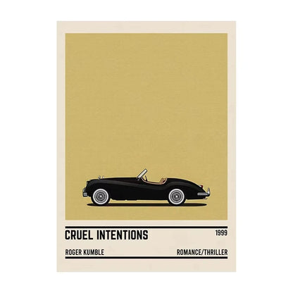 Book cover of 'Cruel Intentions' with a black car illustration on a beige background