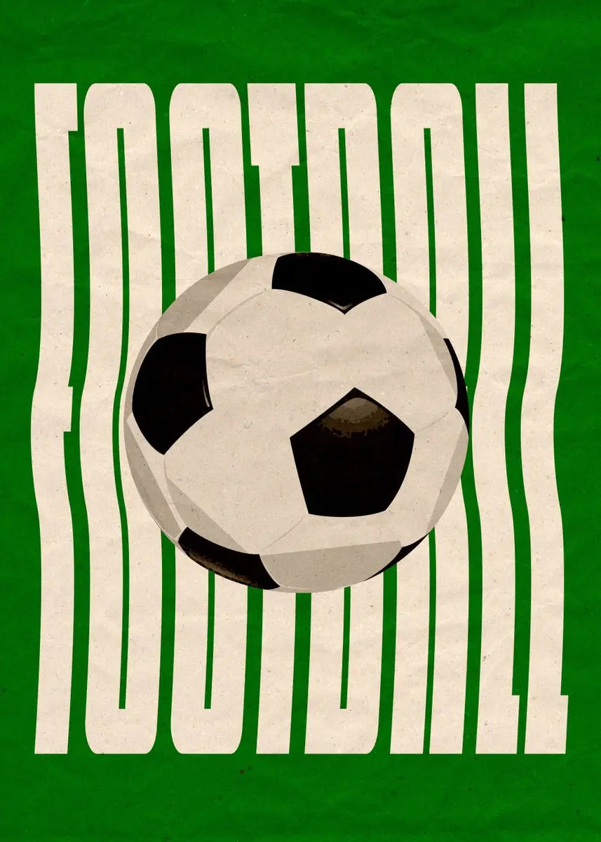 Soccer ball with 'FOOTBALL' text on a green background