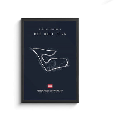 Framed poster of Red Bull Ring track layout on a dark blue background