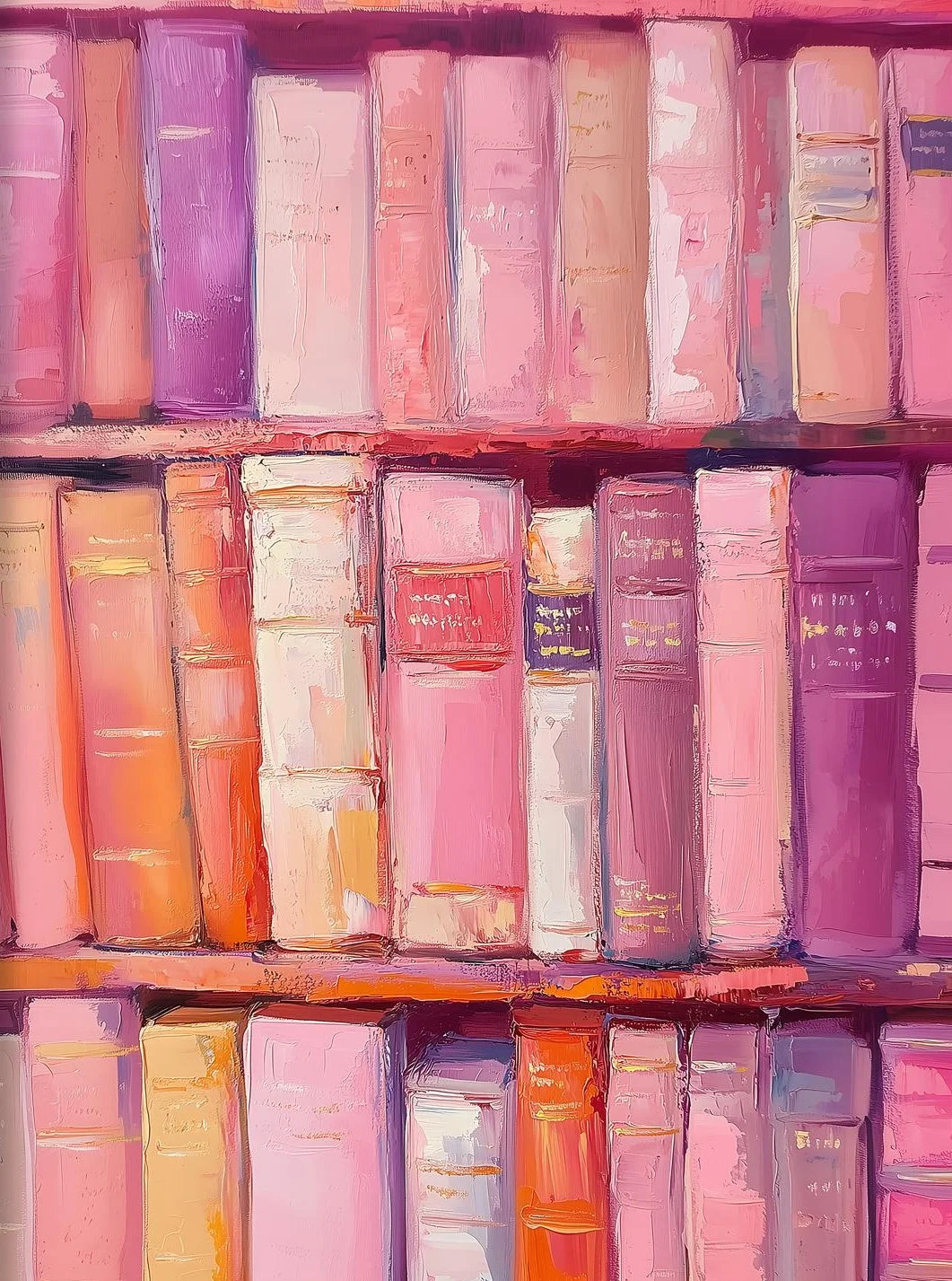 Shelf with colorful books arranged in a pattern