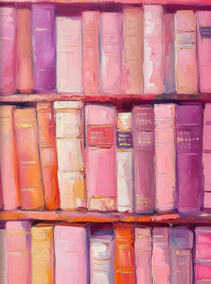 Shelf with colorful books arranged in a pattern