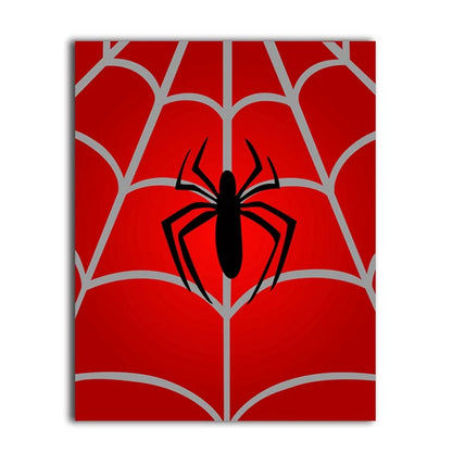 Red canvas with a black spider design on a white background