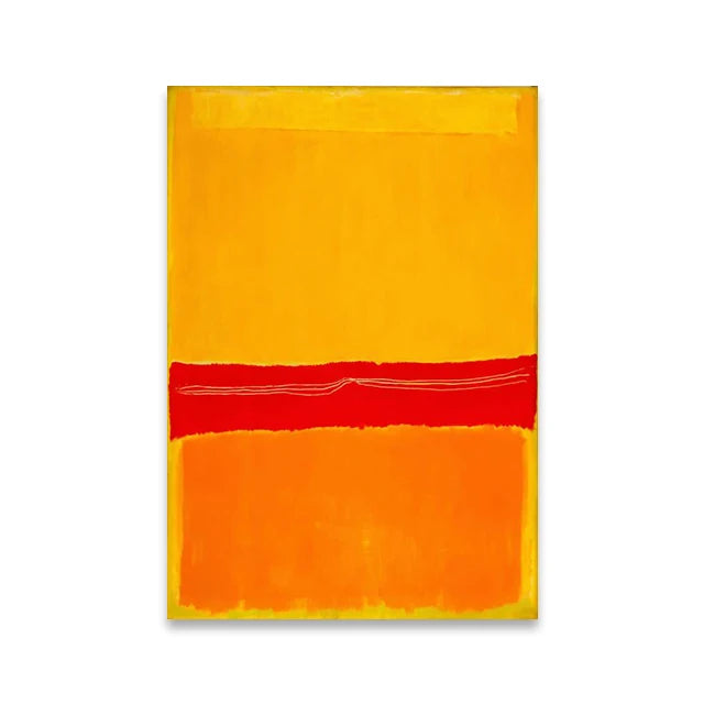 Abstract art piece with a red horizontal stripe on a yellow background