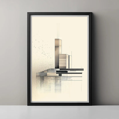 Framed abstract art print on a gray wall