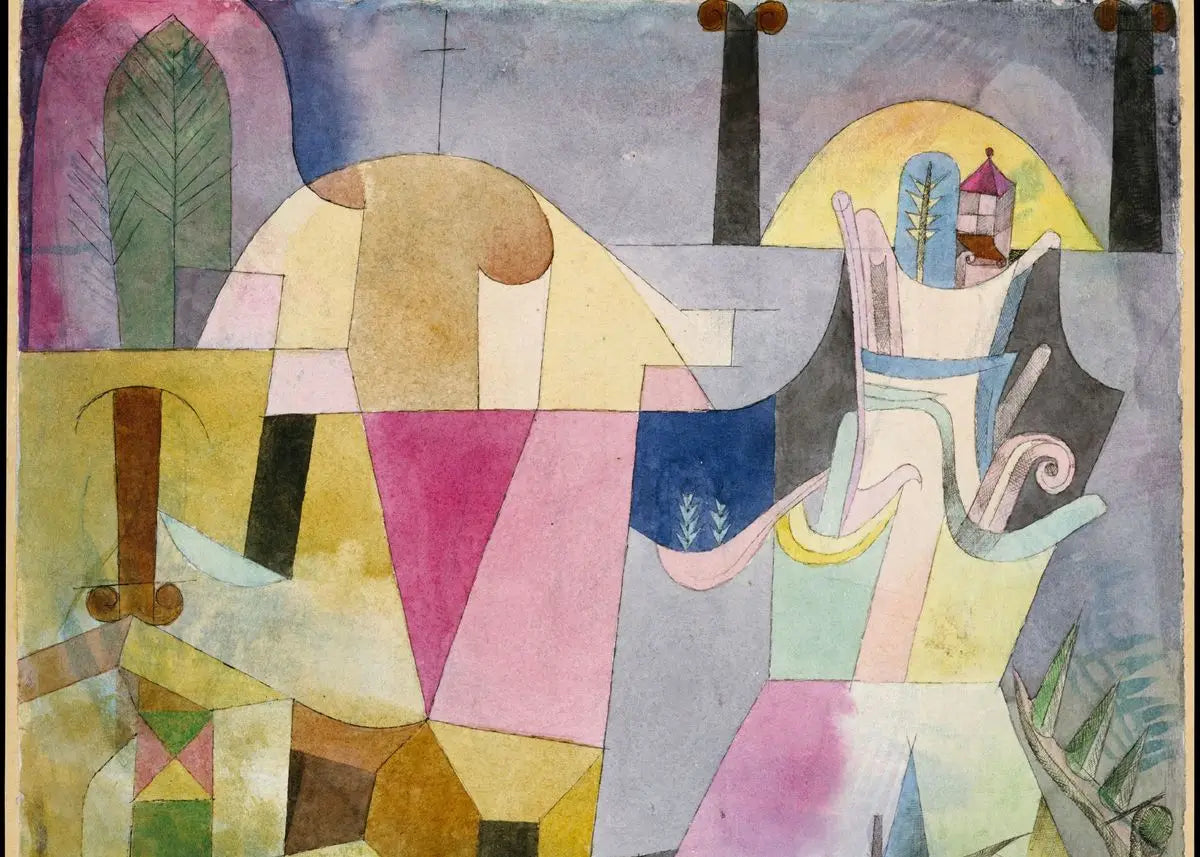 Abstract artwork with geometric shapes and pastel colors