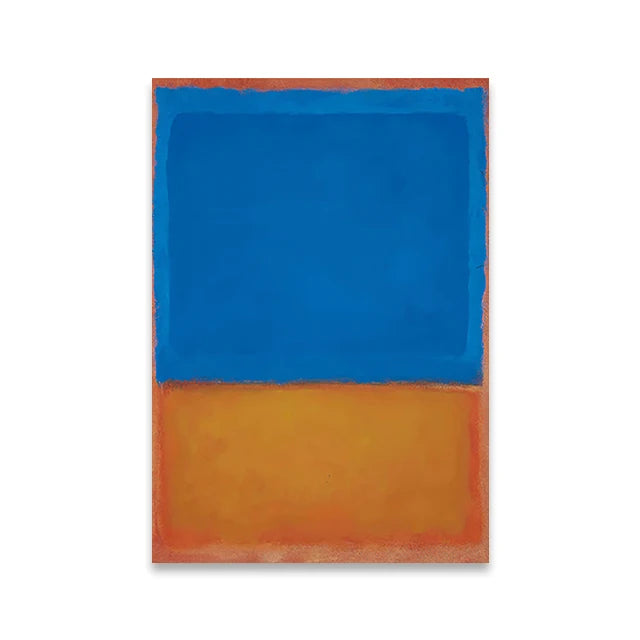 Abstract art piece with blue and orange colors on a white background