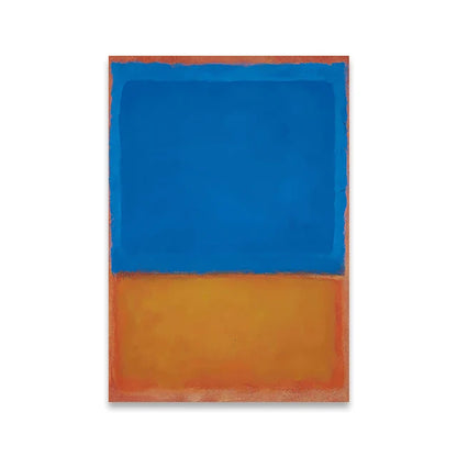 Abstract art piece with blue and orange colors on a white background