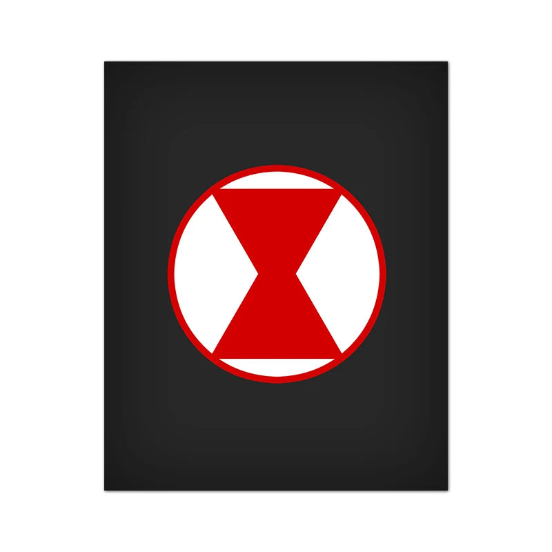 Red and white hourglass symbol on a black background