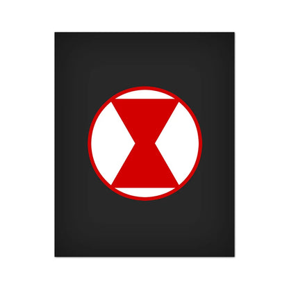 Red and white hourglass symbol on a black background
