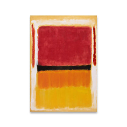 Abstract art piece with red, black, and yellow colors on a white background