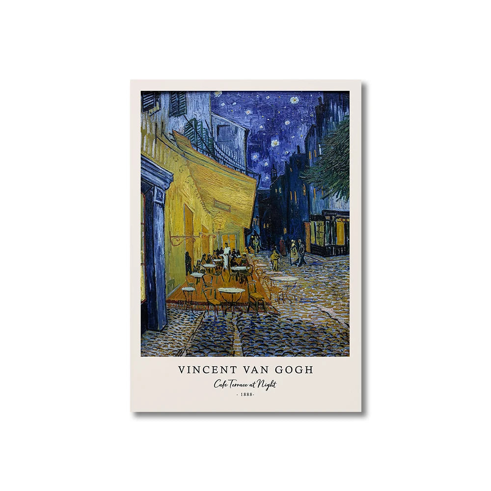Framed artwork of Vincent Van Gogh's 'Cafe Terrace at Night' on a white background