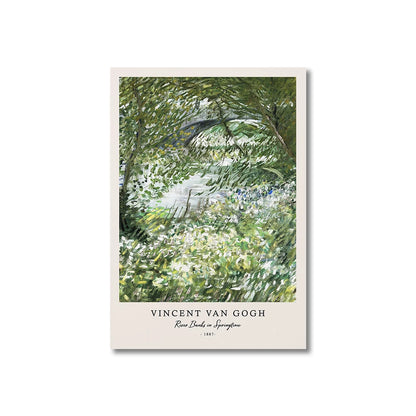 Framed artwork of Vincent van Gogh's 'River Banks in Springtime' with a white border.