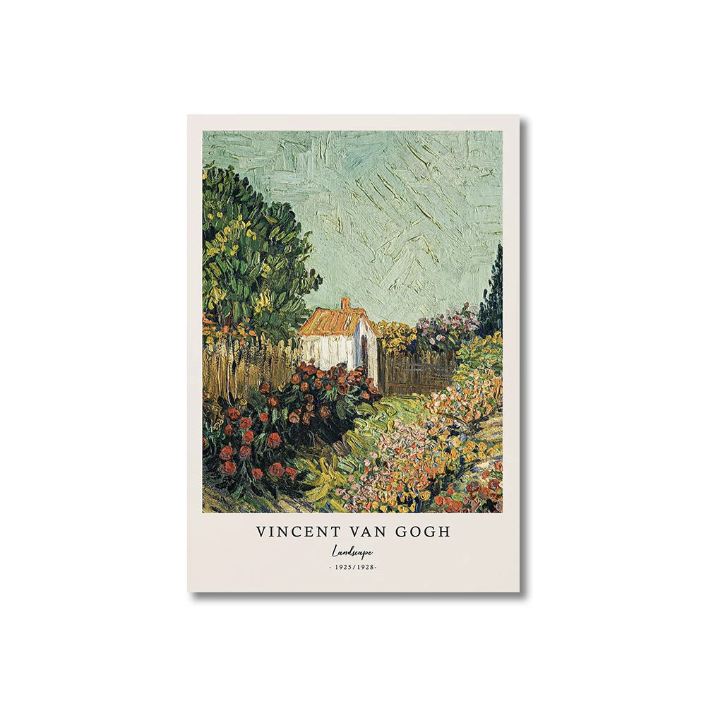 Framed artwork of a garden scene by Vincent van Gogh on a white background