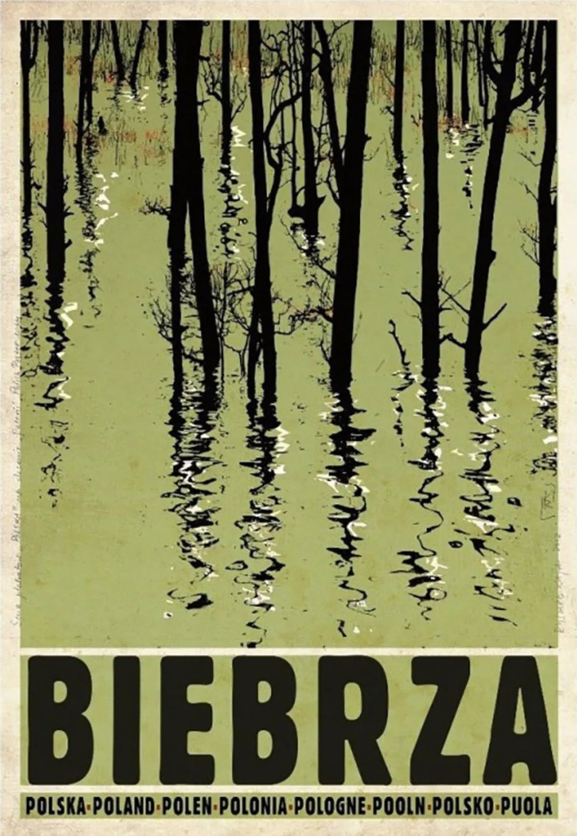 Poster of a forest with the word 'Biebrza' at the bottom