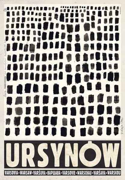 Poster with black grid pattern and 'URSYNOW' text on a white background