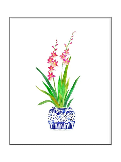 Illustration of a potted plant with pink flowers on a white background
