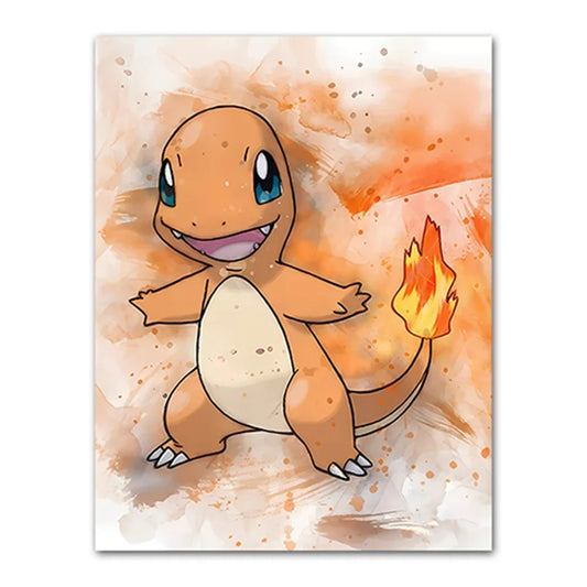 Illustration of a cartoon character holding a flame on a watercolor background Canvas & Curio