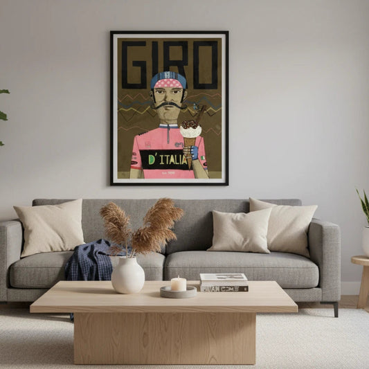 Modern living room with a gray sofa, wooden coffee table, and decorative wall art. Canvas & Curio