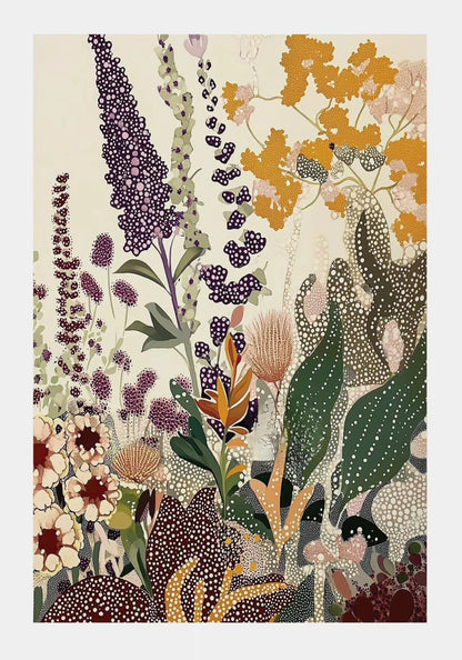 Patterned fabric with stylized floral design on a beige background