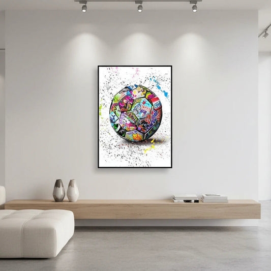 Colorful abstract painting on a wall in a modern living room. Canvas & Curio