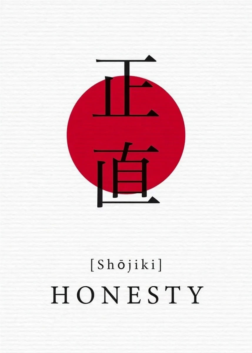 Red circle with black Japanese text and 'Honesty' below on a white background