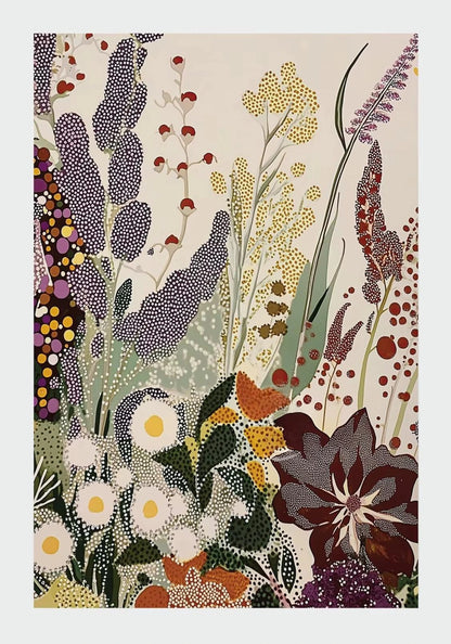 Decorative rug with a floral and botanical pattern on a beige background