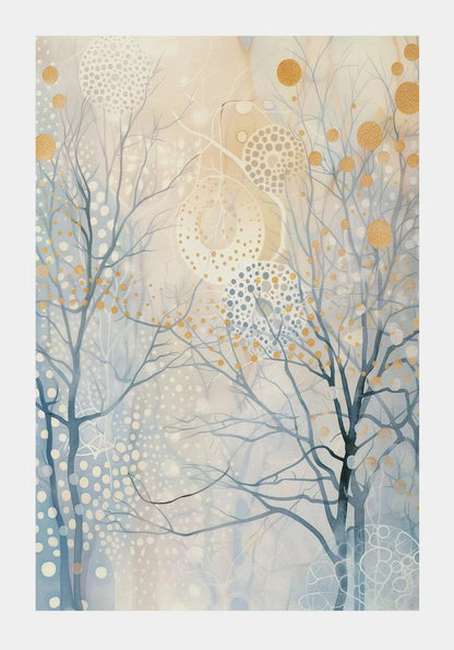 Artistic depiction of trees with abstract patterns on a light background